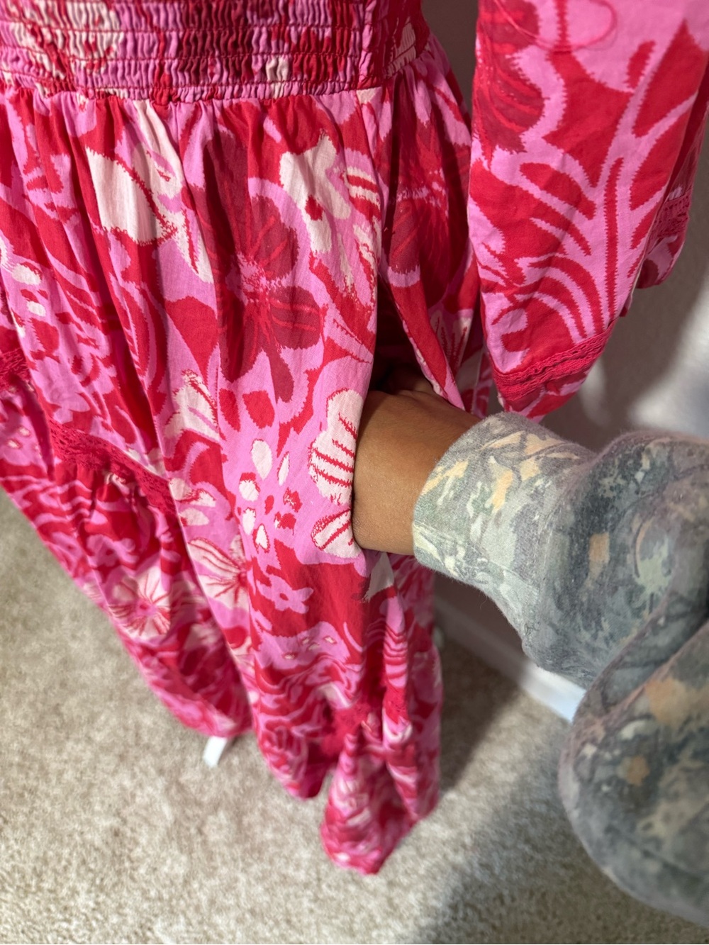 Free People Hot Pink & Light Pink Floral Maxi Dress NWOT size XS - Picture 9 of 14